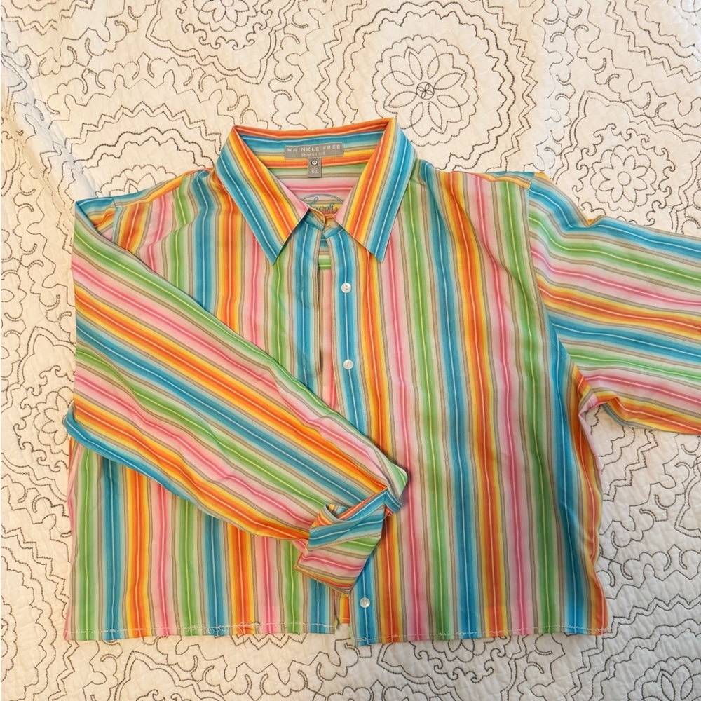 Vintage cropped rainbow collared shirt